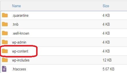 آپدیت قالب وردپرس از طریق cPanel - کلیک روی wp-content