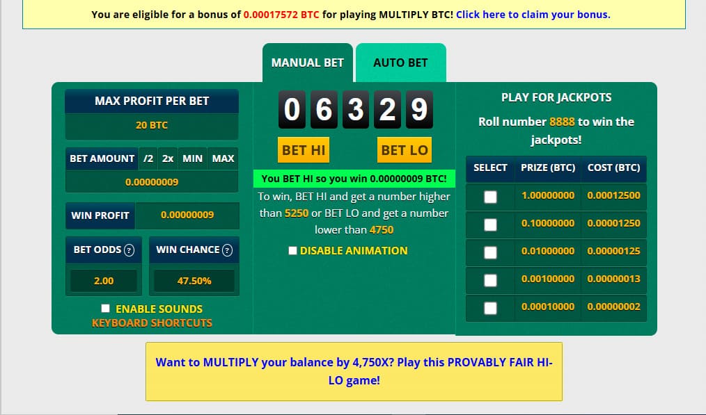 بخش MULTIPLY سایت FreeBitco