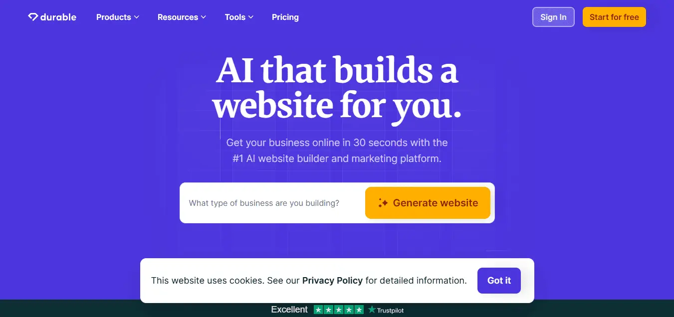 Durable: جادوی ساخت سایت در 30 ثانیه!